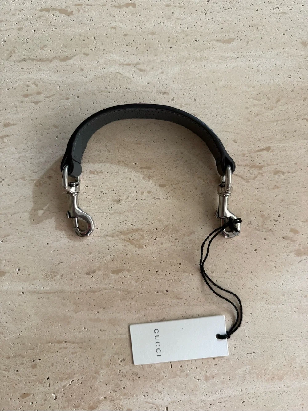 NWT Gucci Grey Leather Trolley Strap With Silver Hardware